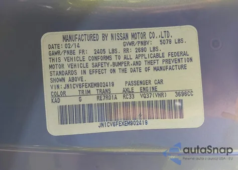 2014 Infiniti Q60 from USA, damaged, VIN JN1CV6FEXEM902419